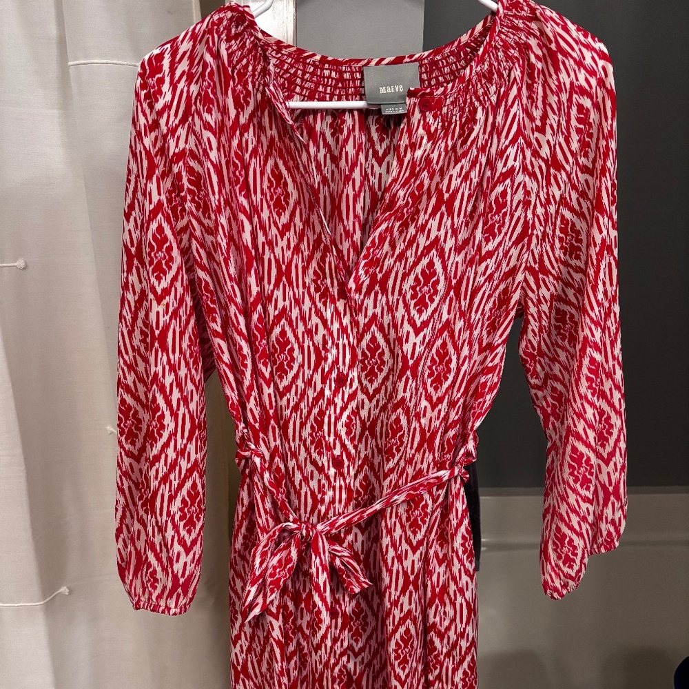 Red button down dress, mave by anthropology dress
